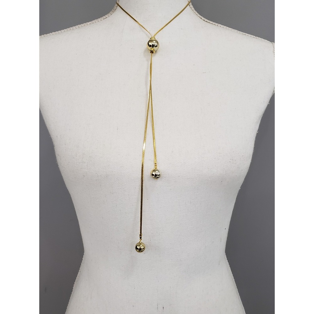Mayamar Gold Bolo Lariat Necklace Ball Geometric Abstract Elegant Chunky
